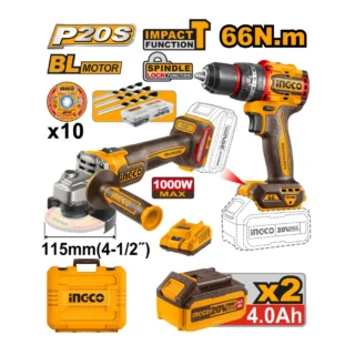 KIT DE PERCEUSE (CIDLI20602) 60NM + MINI MEULEUSE(CAGLI21154)+1 BAT2AH+4AH+CHAR+ACC