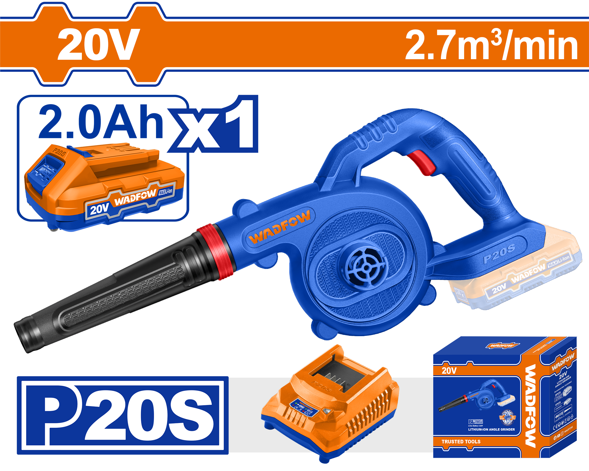 SOUFFLEUR SANS FIL 20V+BATTERIE+CHARGEUR WBLP522