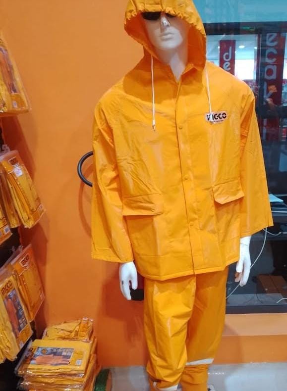 ENSEMBLE DE PLUIE VESTE + PANTALON EN PVC JAUNE TAILLE L