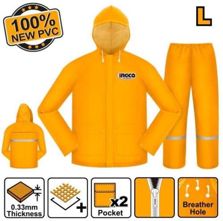 ENSEMBLE DE PLUIE VESTE + PANTALON EN PVC JAUNE TAILLE L – Image 2