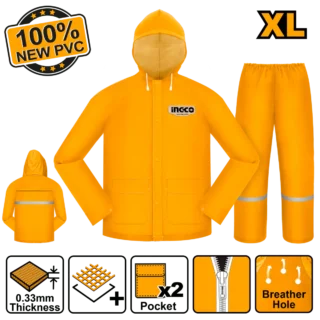 ENSEMBLE DE PLUIE VESTE + PANTALON EN PVC JAUNE TAILLE XL