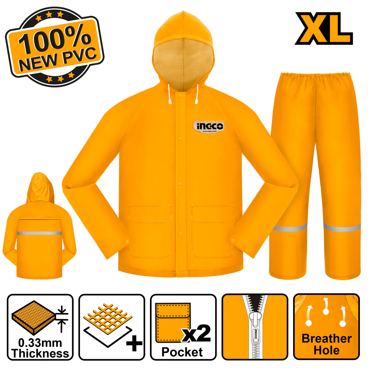ENSEMBLE DE PLUIE VESTE + PANTALON EN PVC JAUNE TAILLE XL