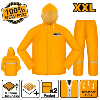 ENSEMBLE DE PLUIE VESTE + PANTALON EN PVC JAUNE TAILLE XXL