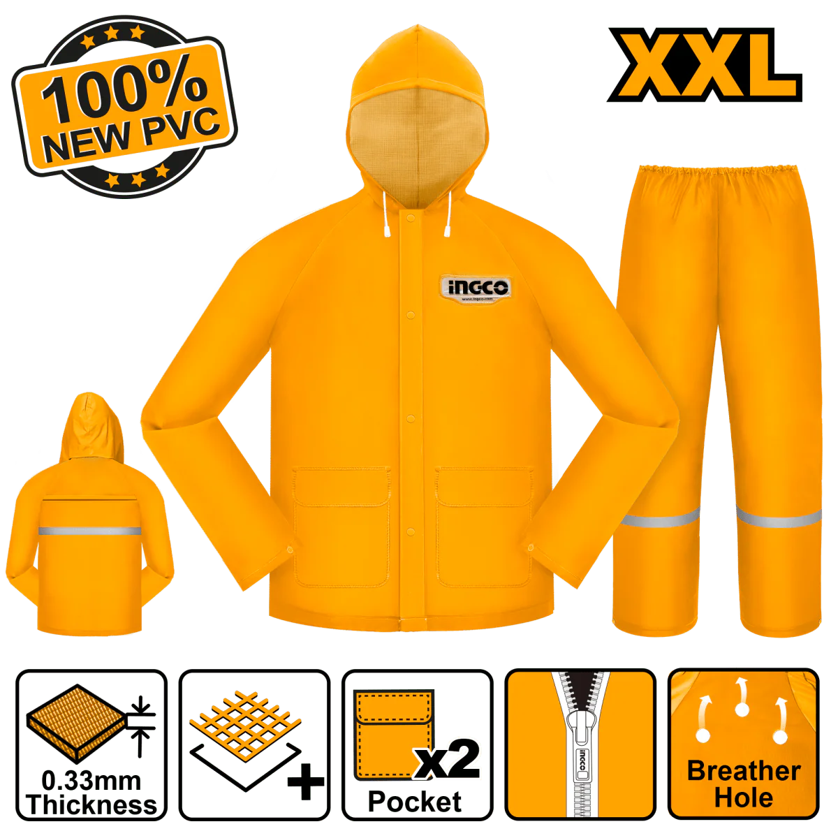 ENSEMBLE DE PLUIE VESTE + PANTALON EN PVC JAUNE TAILLE XXL